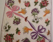 Vintage Floral Flowers White Linen Hankie