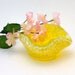 Candle Holder Fused Yellow Glass Tea Light with Pale Aqua Dichroic Glass  Interior 212