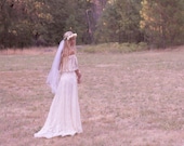 Bohemian Wedding Dress Off The Shoulder Lace Ivory 1970s - "Winnie"