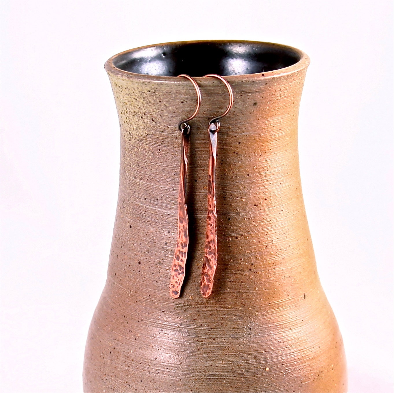 Hammered Copper Earrings, Forged Copper Paddles - KristyJules