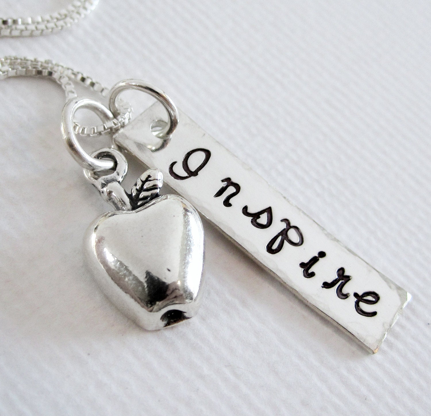 Teacher Appreciation - Apple Necklace - Sterling Silver Personalized Jewelry - Patricia Ann Jewelry Designs
