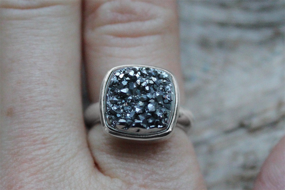 Custom Made In Your size - Caviar black onyx druzy sterling ring