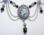 Butterfly Necklace in Shades of Gray and Black Floral Garden Butterfly with Silver Necklace