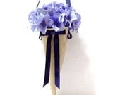 A Large Burlap Cone Filled With One Large Blue Hydrangea For Your Home Decor