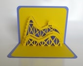 ROLLER COASTER 3D Pop Up Card. Greeting Card, Birthday, Vacation, Home Decoration Handmade Origamic Architecture in Bright Yellow and Purple