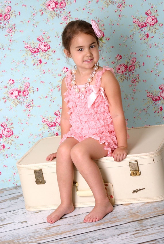 Vintage Pink Lace Pettiromper - Baby Girl Petti Romper - first birthday outfit, pair w/ pink birthday pettiskirt, 0, 6, 12 months 2T, 3T, 4T