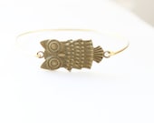 Antiqued Brass Owl Bangle, Owl Bracelet,  Bird Bangle, Charm Bracelet, Stackable Bangle
