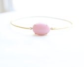 Large Pink Oval Vintage Set Stone Bangle, Stackable Bangle, Gem Stone Bangle, Rhinestone Bangle, Bezel Bangle
