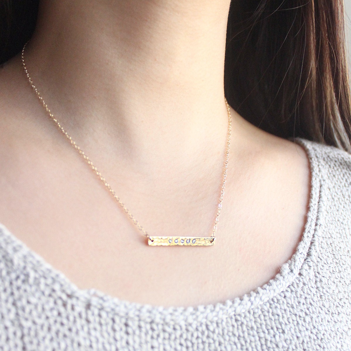 Sideways Gold Bar Necklace - side golden bar 14k gold filled necklace, modern statement jewelry by petitor