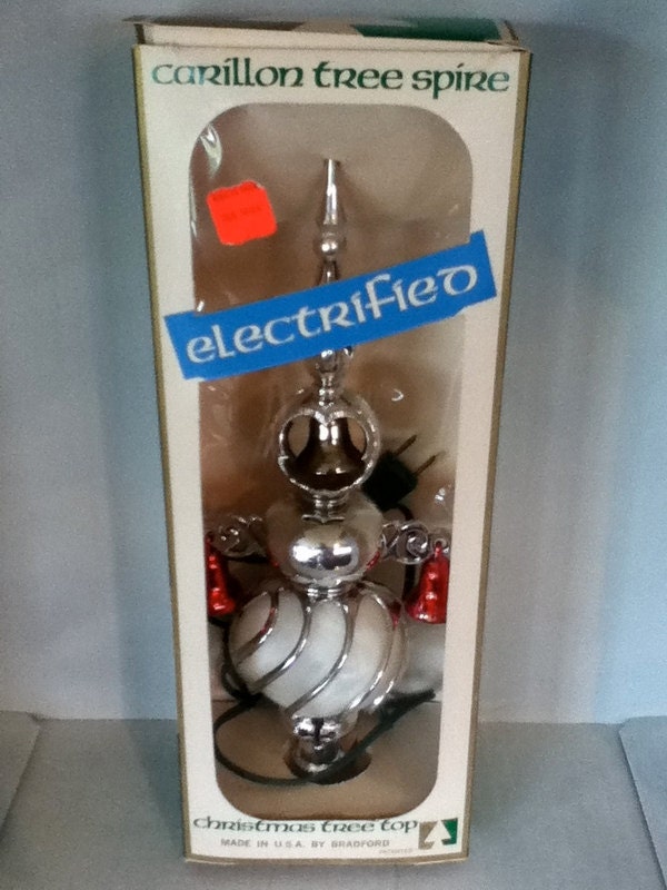 vintage christmas decor Carillon tree spike in box working 1950s christmas decor