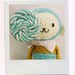 Amigurumi Crocheted Monkey in Turquoise Blue, Mustard Yellow - Blue Monkey doll in Yellow top and Polkadot scarf