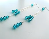 Blue Zircon Swarovski Elements Crystal Bicones Dangle Earrings in Sterling Silver, Blue Green Droplets Bridal Bridesmaids Custom Jewelry