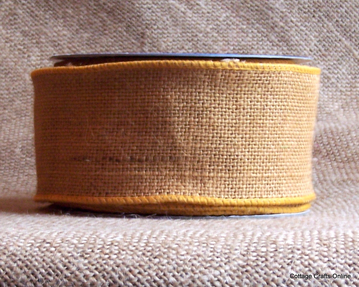 Burlap Wired Ribbon 2 1/2" Russet Brown Natural Jute 3 YARDS  - Offray Craft Ribbon Russet Burlap
