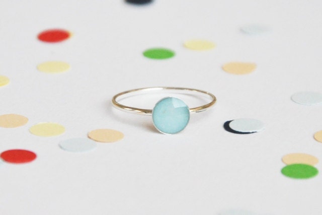 Confetti ring light blue 'you only need one confetti to remember the party...' sterling silver