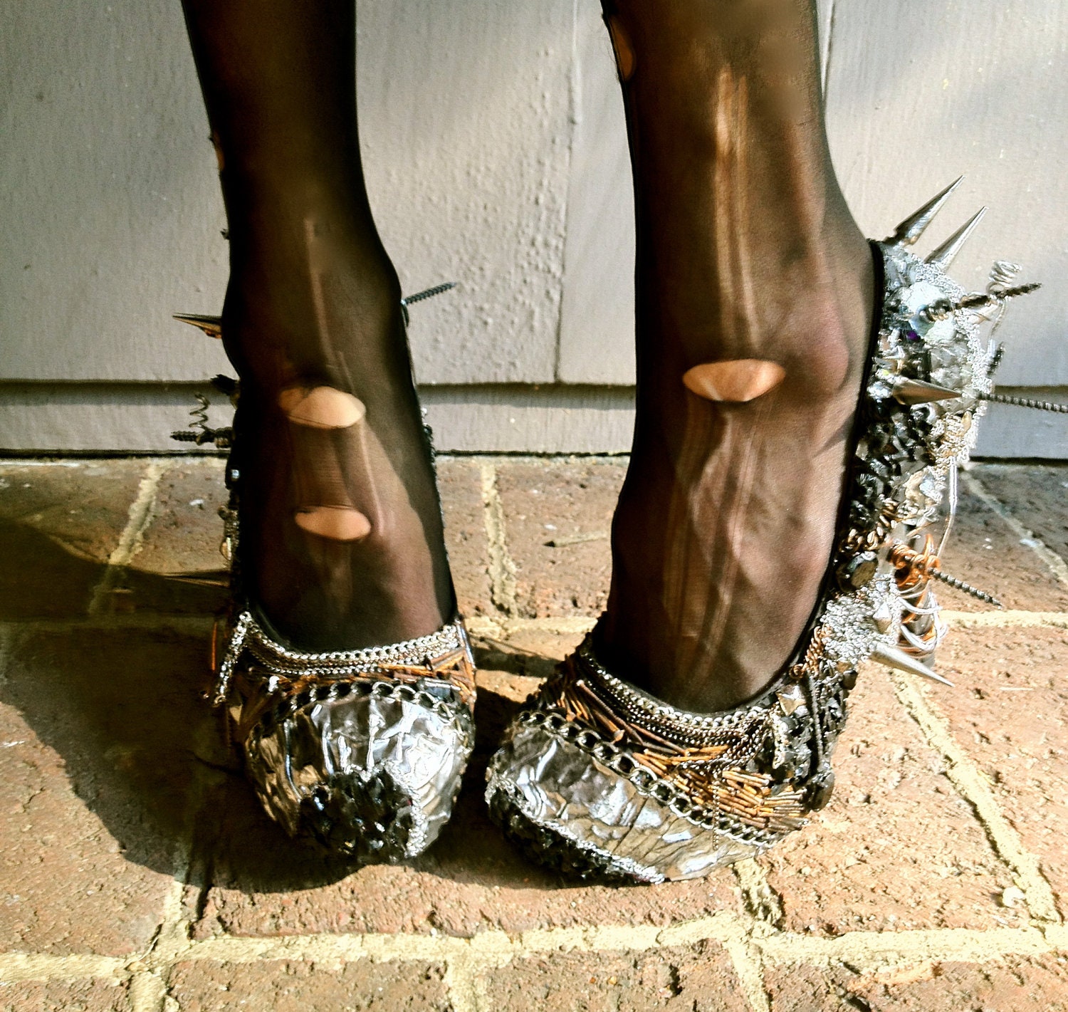 Nails, Screws, Spikes, Metal, Punk Rocker, Junked Up Heels (Custom Heels)