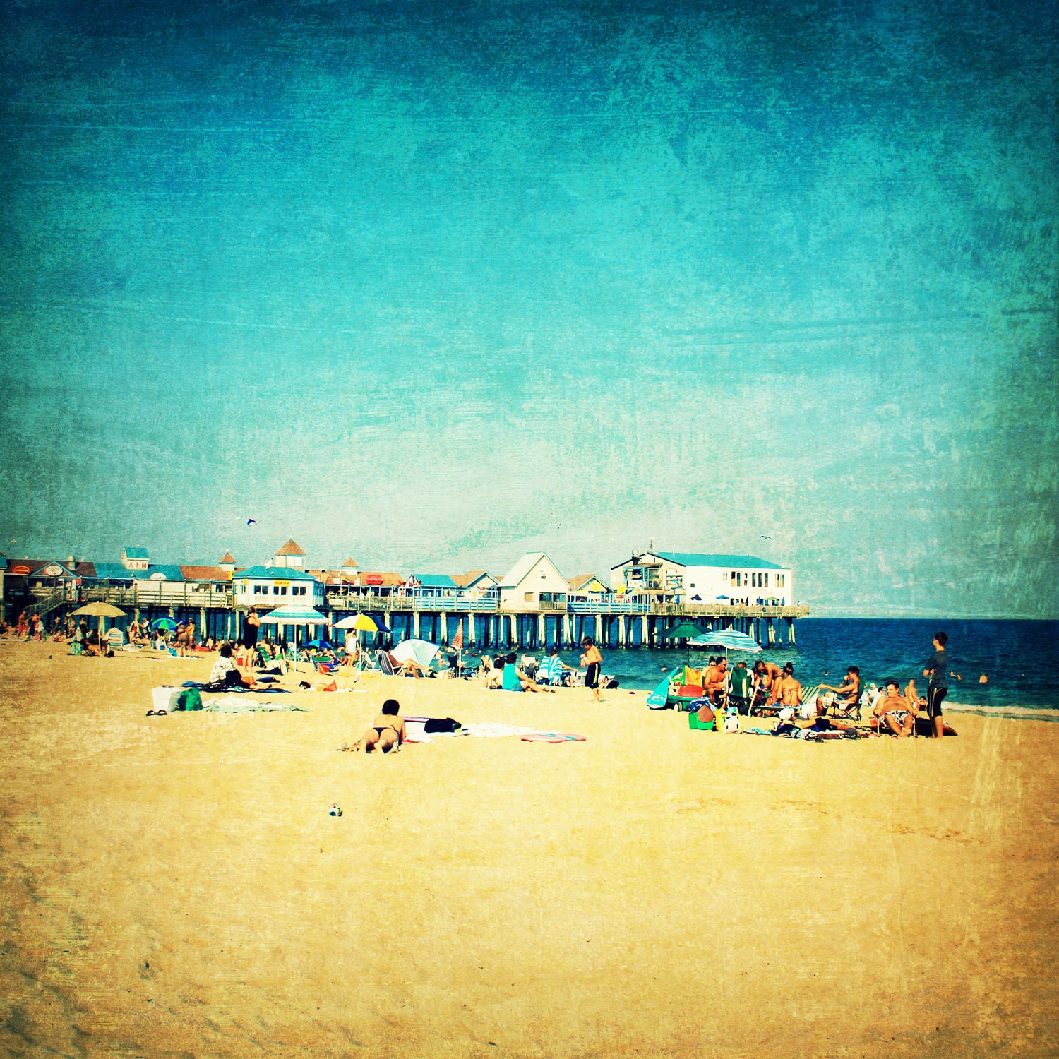 Beach art, beach photography, beach photo, Old Orchard Beach, Maine, summer, boardwalk, ocean - Old Orchard Beach, 12x12 photograph