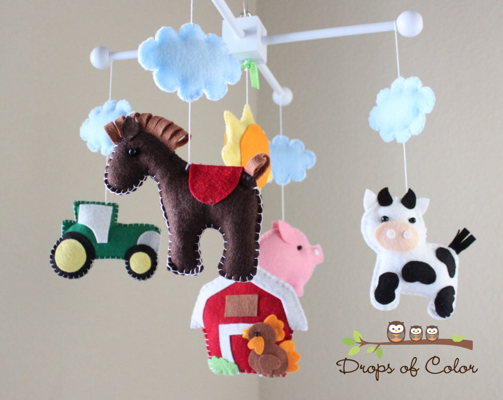 Baby Crib Mobile - Baby Mobile - Farm Mobile - Nursery Crib Mobile - Cow, Pig, Dog, Rooster, Barn "Old Macdonald Farm Mobile"
