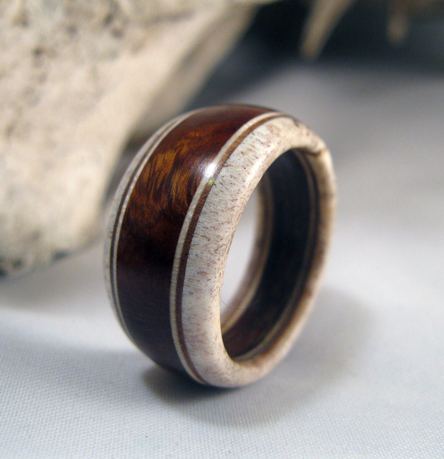 Ironheart Wood Ring - Ironwood and Deer Antler Band Ring