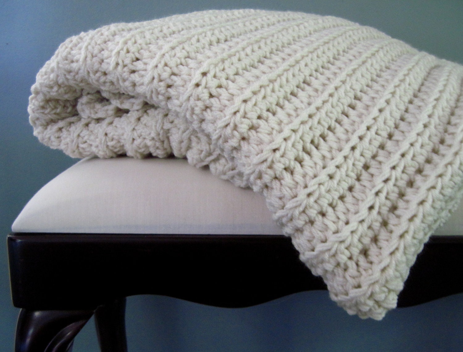 Crochet Afghan - Chunky Thick in Ivory Cream Off White Beige Aran - SPECIAL ORDER ONLY