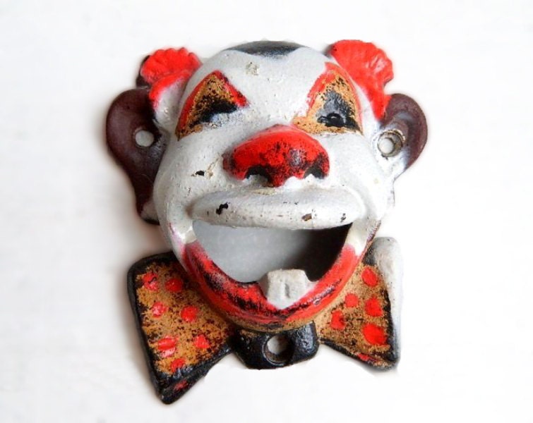 Vintage Cast Iron Wall Mount Clown Bottle Opener - With Tooth - John Wright Original