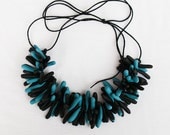 Azure black necklace, exotic elegant casual - cluster polymer clay beads