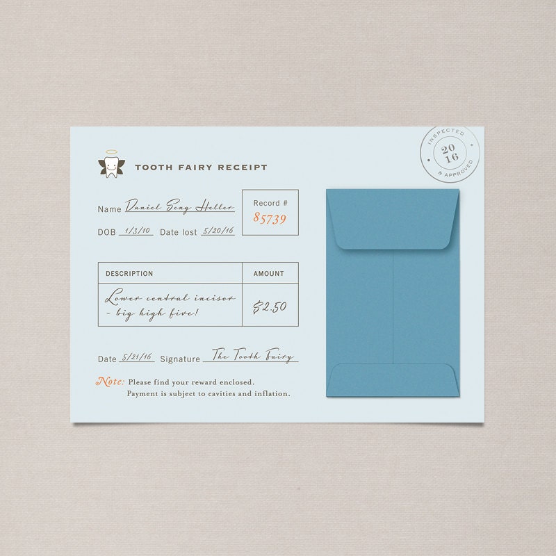 Blue Tooth Fairy Receipts - Set of 10