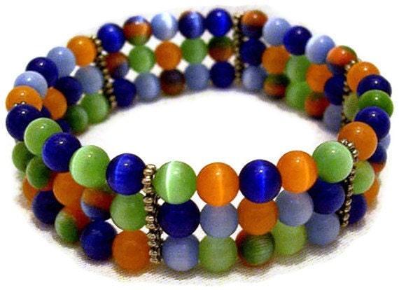 Beaded Cuff Bracelet, Cats Eye Beads, Jewelry