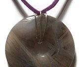 Russian Lace Agate Donut Necklace, Wire Wrapped, Lavender Velvet Necklace