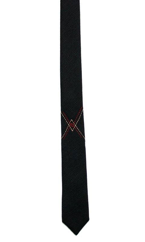 Frankie Four Handmade Skinny Black Necktie with Diamond Stitching