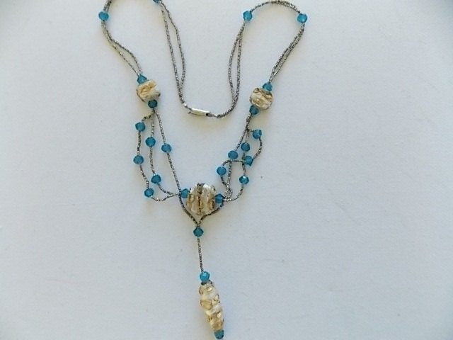 Victorian Foil Beads Venetian Wound Bead Festoon Necklace-SO DAINTY