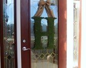 Custom Moss Letter Wreath. Personalized Letter Wreath.  24 inches with Rustic Burlap Bow.