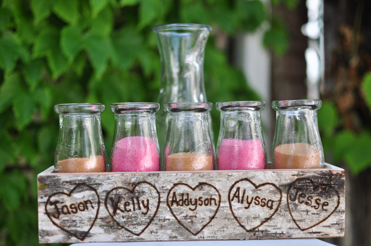 Birch Bark Sand Ceremony Set for Bride Groom and Your Children Crate Personalized Centerpiece (6 person)