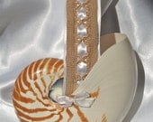 Beach Wedding Tiger Nautilus Shell Flower Girl Basket in White & Tan