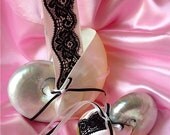 Pearl Nautilus Flower Girl Basket & Ring Bearer Pillow Set in Pale Pink/Black (or custom) for Beach Destination Weddings