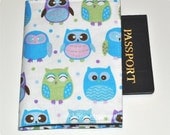 Fabric Passport Cover. Happy Owls. Made to Order.
