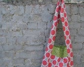 Hobo Messenger Bag--Pink Dots with Green