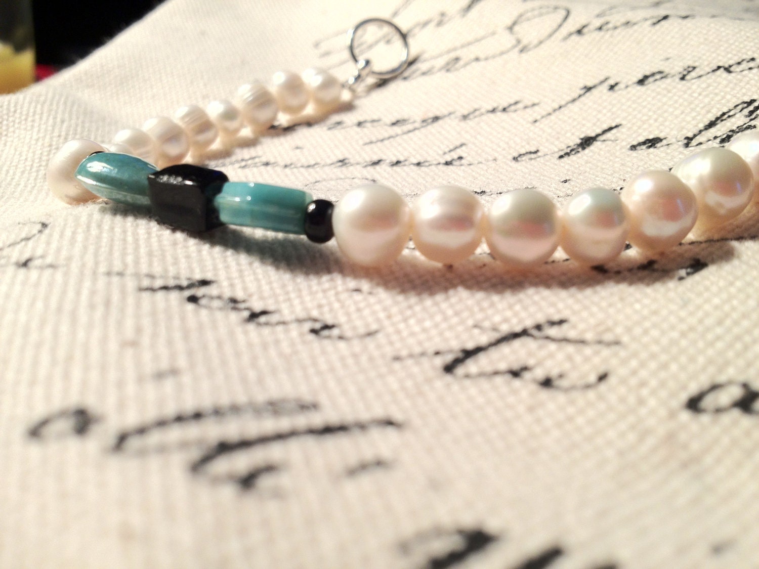Adornment Bracelet: Teal and Black and Teal and Black