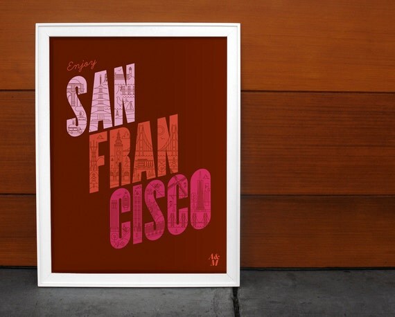 Enjoy San Francisco Poster - 18 x 24 (Red)