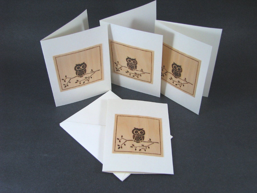 Blank Greeting Cards - Wood Pyrography - Owls