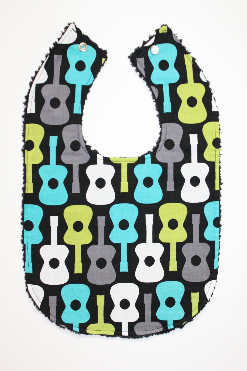 Reversible Bib- Groovy Guitars with Black Chenille