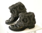 Hand Knit Winter Dark Grey Color Boot Covers, Short Woodland Boot Toppers