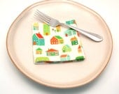 Little Houses Flannel Cloth Napkins, Beverage, Dessert, 10 Inch, Set of Two
