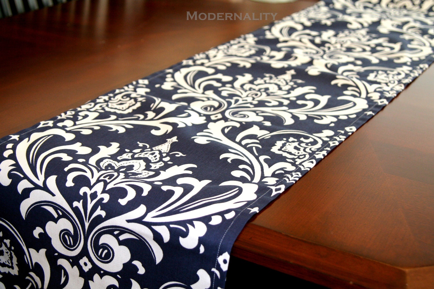 Premier Prints Table Runner- Navy Blue Ozborne Damask- 13x72