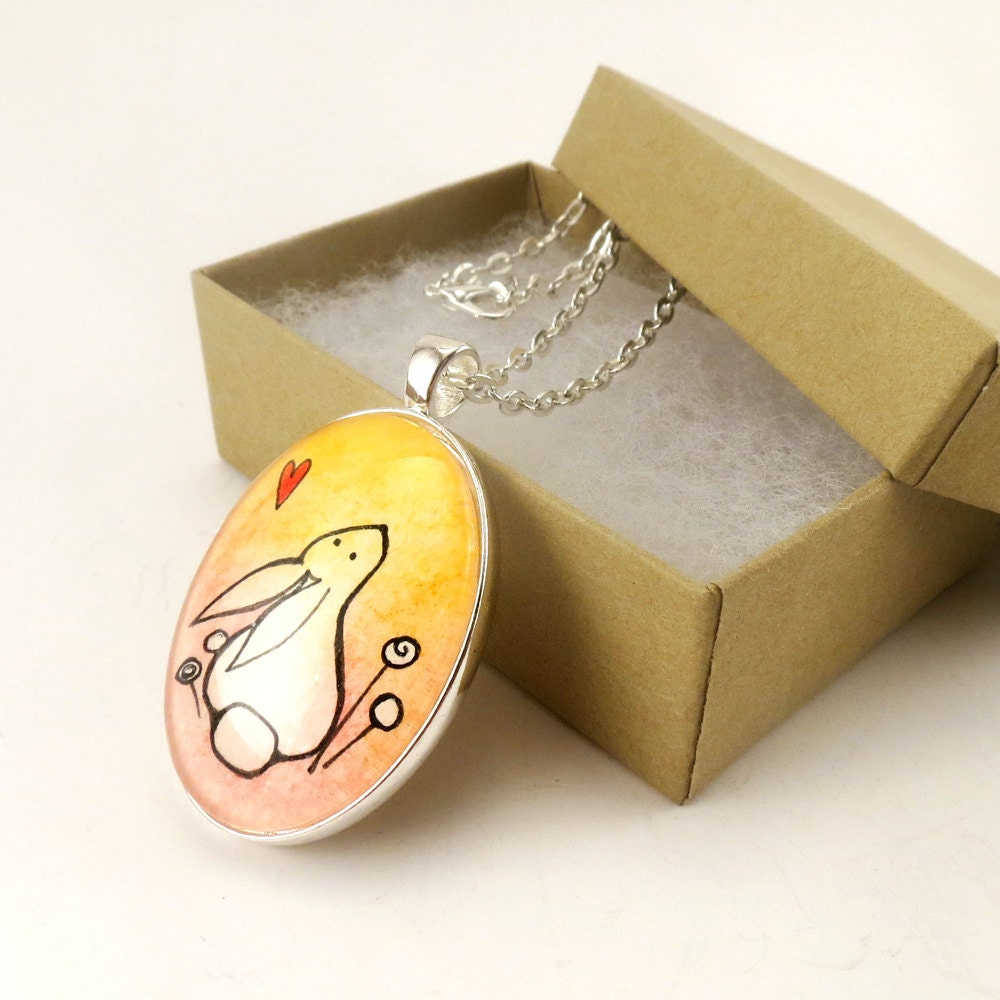 Easter Bunny Rabbit Necklace - Wearable Art Pendant