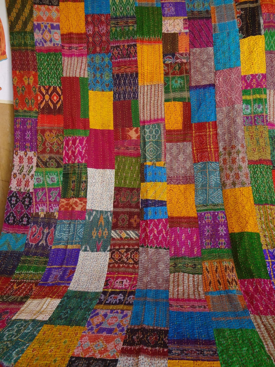sari silk pattola patchwork quilt throw