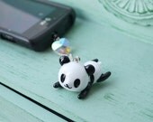 Panda and Clear Glass Heart Cell Phone Charm