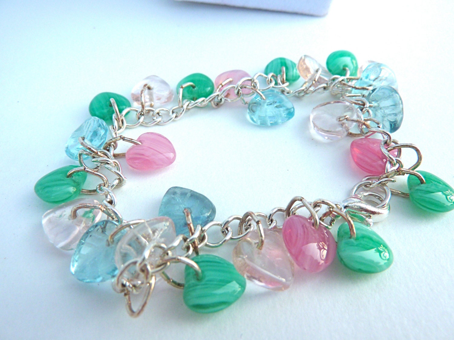 Darling Spring Pastel Glass Heart Necklace/Bracelet/Earring Set