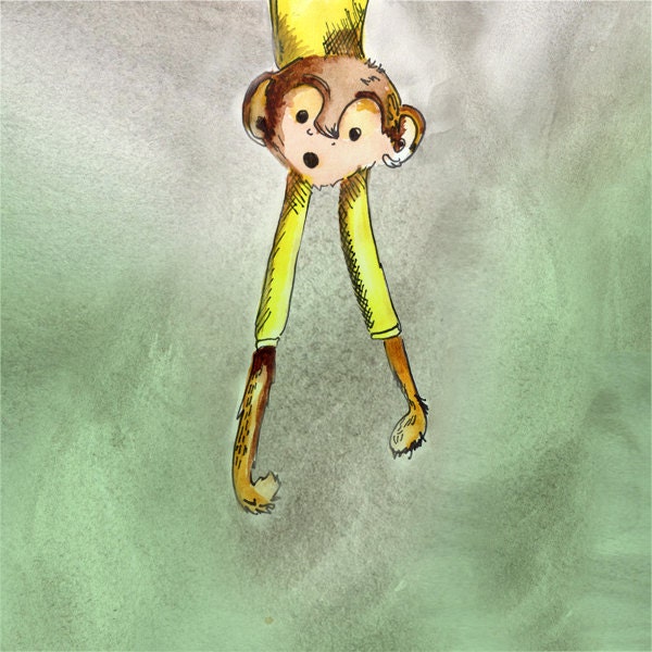 Monkey Art for Nursery or kid's room--Monkeys Jumping on the Bed--11x11 each, set of 4