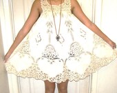 Cream vintagen70s  scallop cutout wedding festival  lace crochet dress