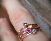 Set of 4 Stacking rings with 14k gold set faceted gemstones